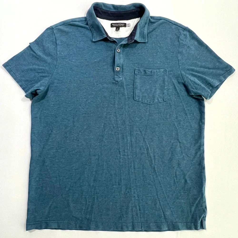 Banana Republic Dont Sweat It Performance Pique Polo Shirt Mens‎ XL Blue Pocket